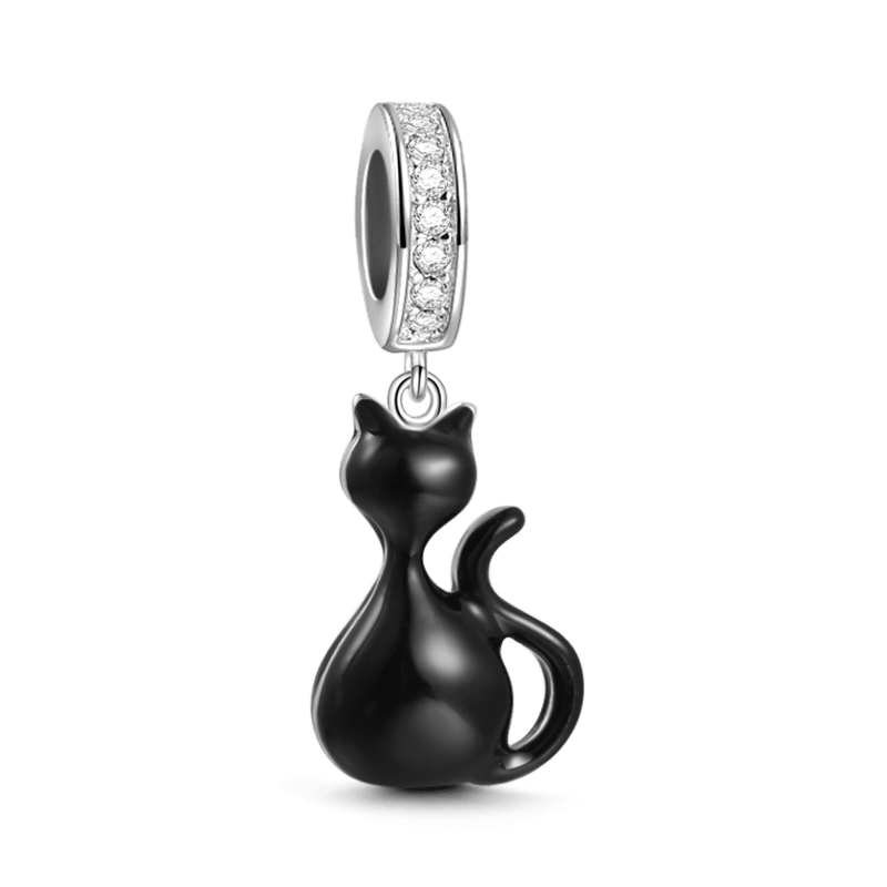 Black Cat Dangle Charm Silver