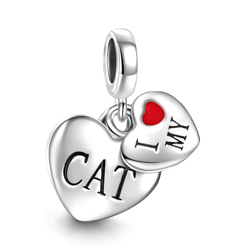 I Love My Cat Dangle Charm Silver