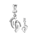 Engraved Baby Feet Dangle Charm Silver