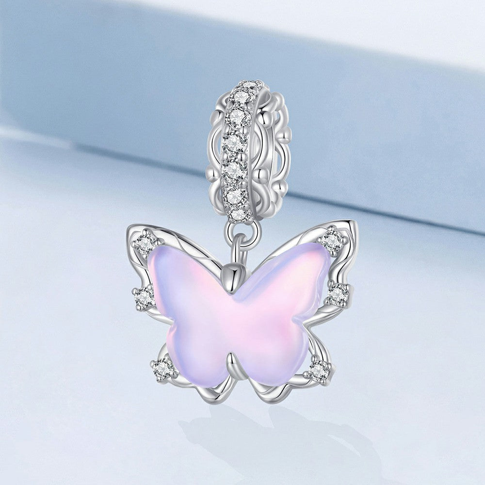 Lace Butterfly Dangle Charm Silver