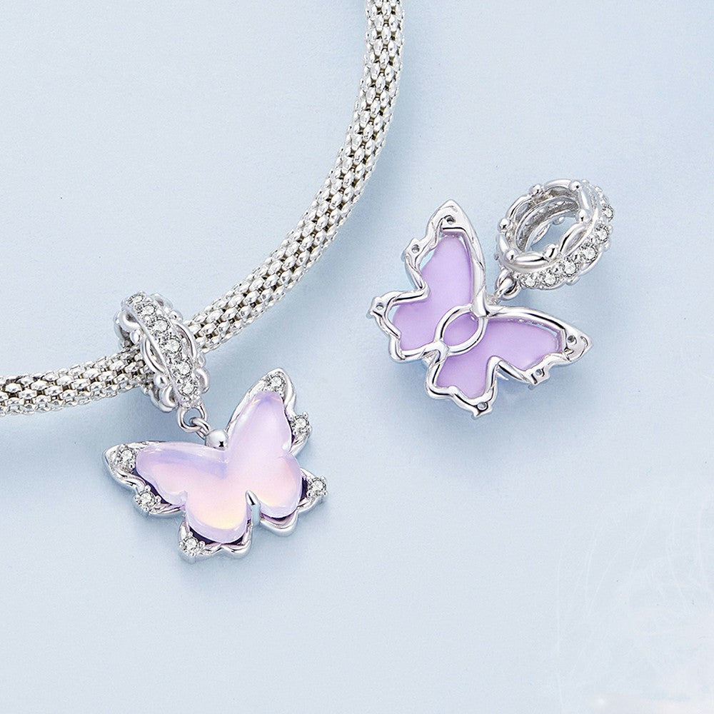 Lace Butterfly Dangle Charm Silver