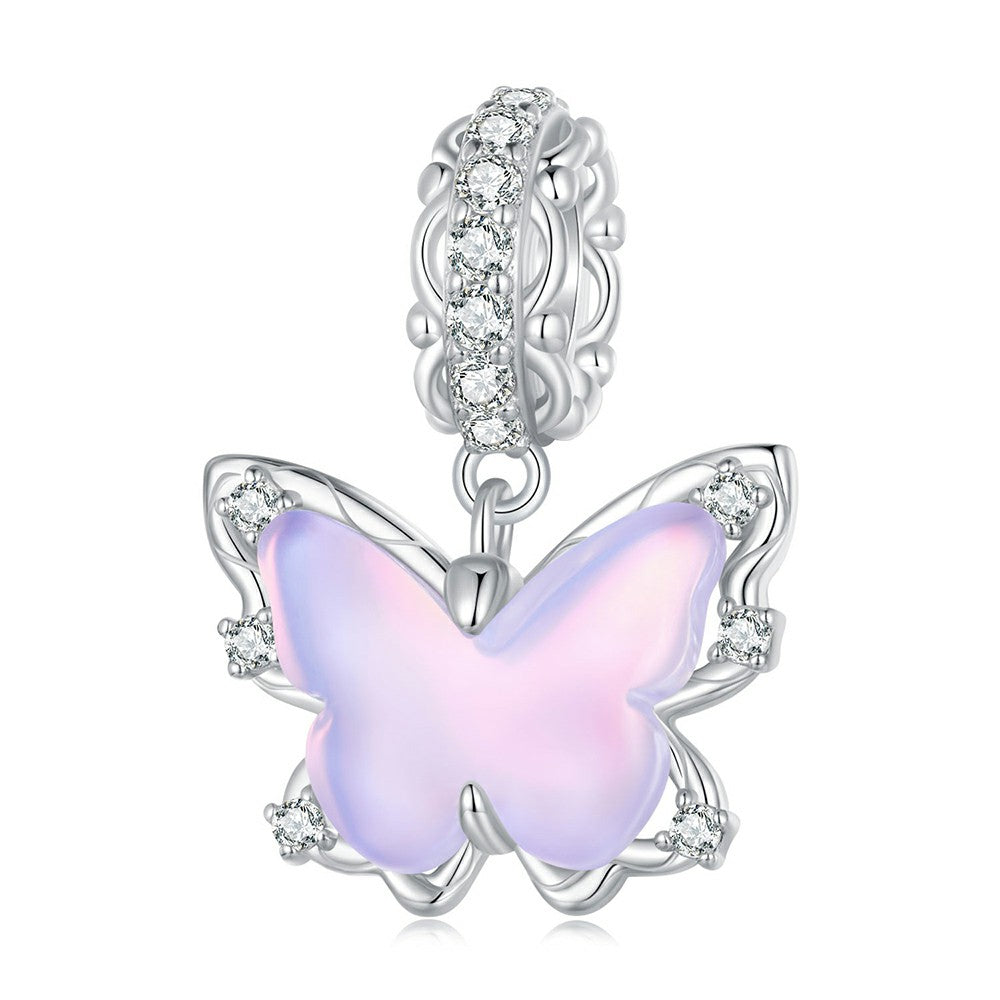 Lace Butterfly Dangle Charm Silver