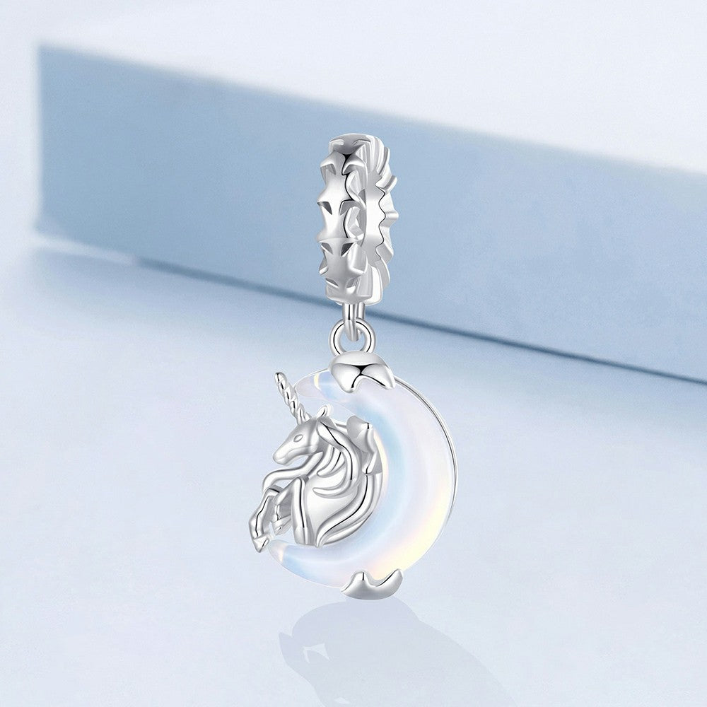 Moon Unicorn Dangle Charm Silver