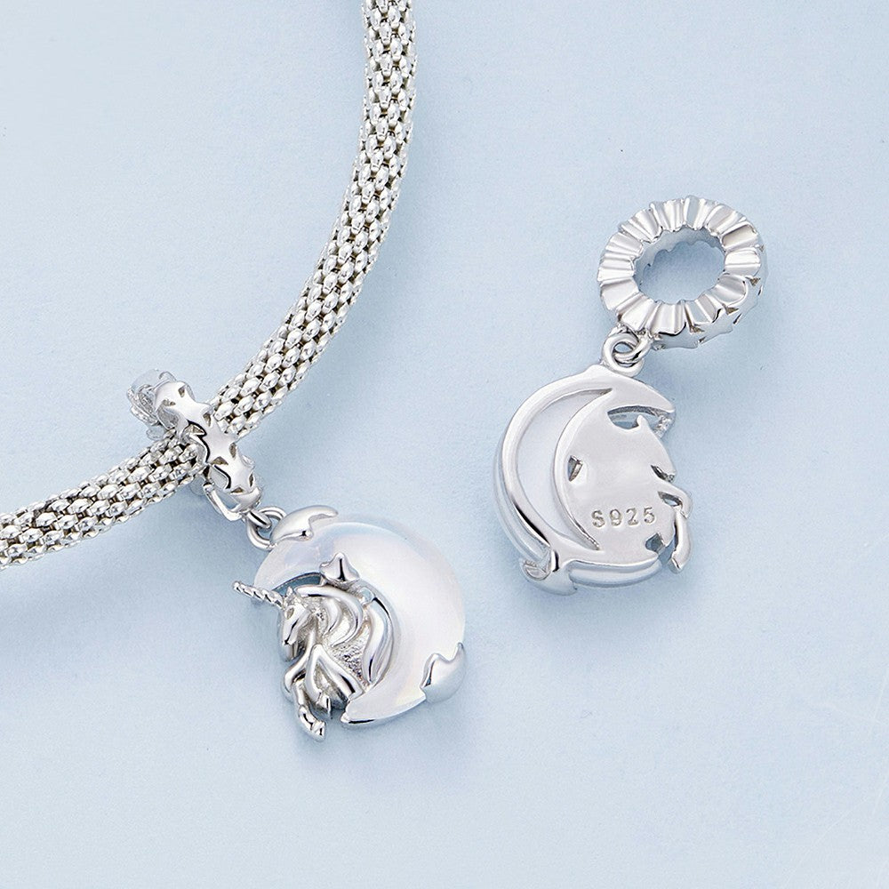 Moon Unicorn Dangle Charm Silver