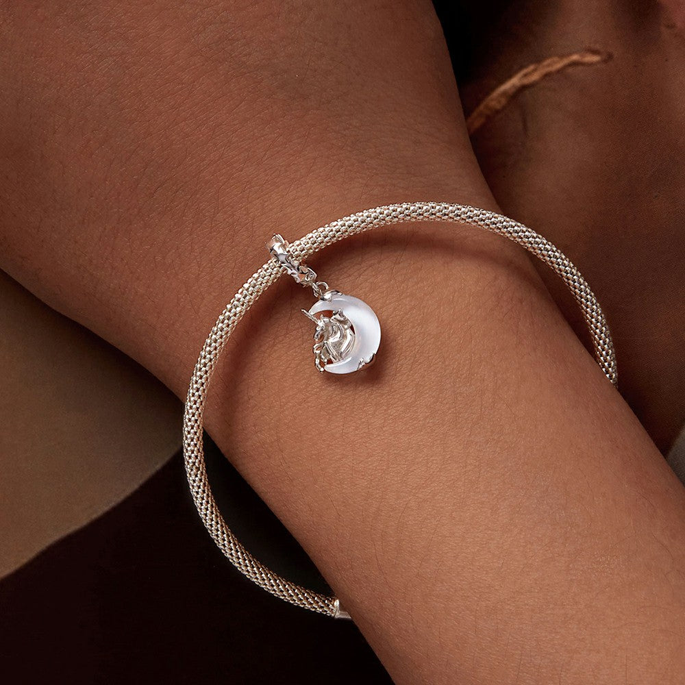 Moon Unicorn Dangle Charm Silver