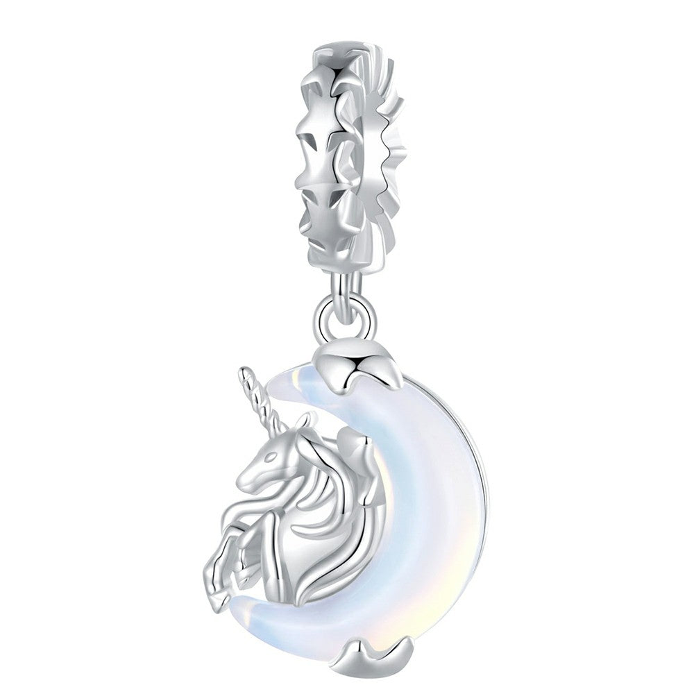 Moon Unicorn Dangle Charm Silver