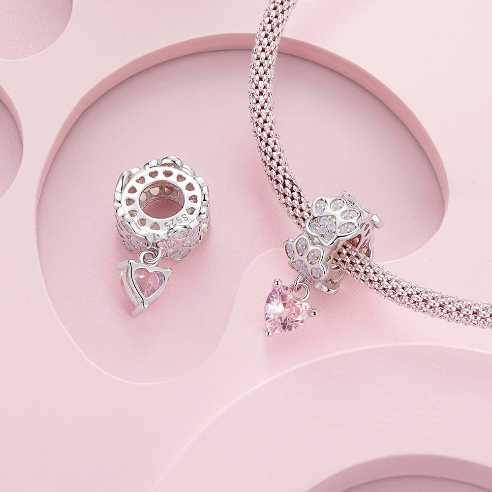 Paw Prints Dangle Charm Silver