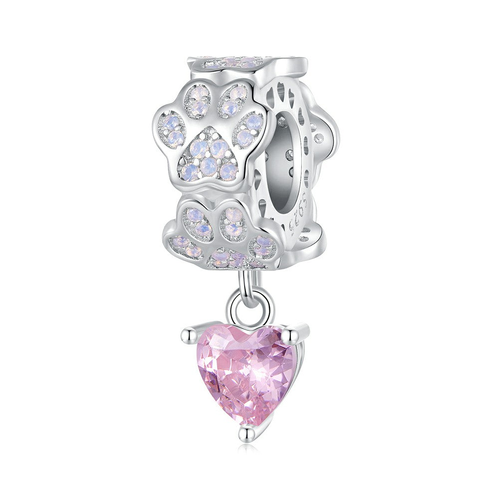 Paw Prints Dangle Charm Silver