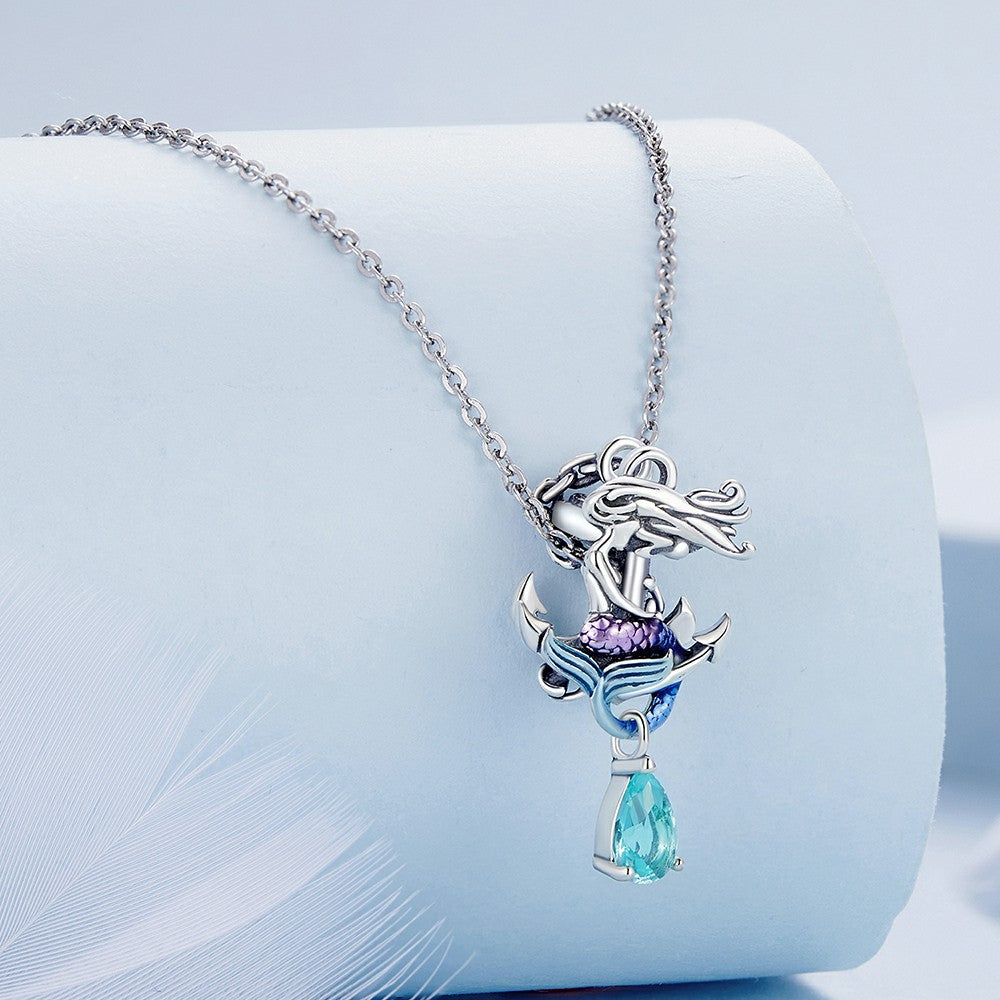 Mermaid Anchor Dangle Charm Silver