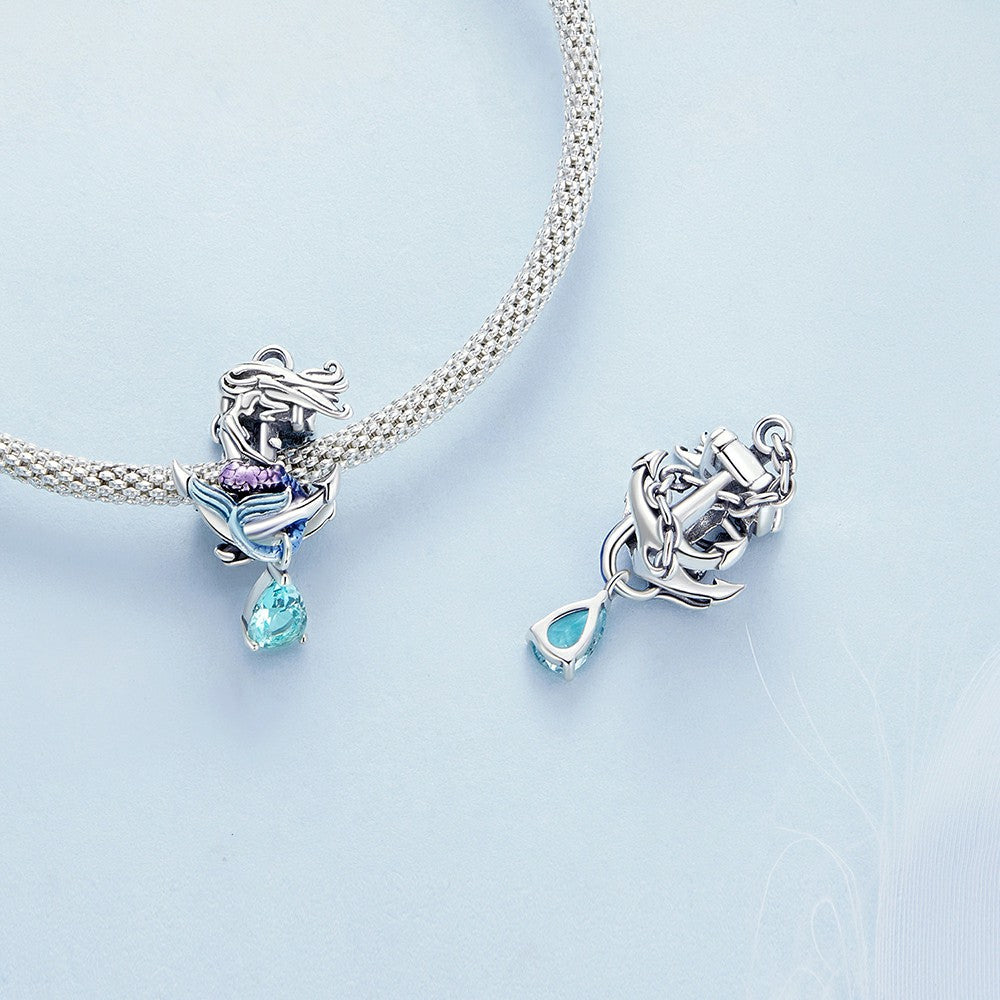 Mermaid Anchor Dangle Charm Silver