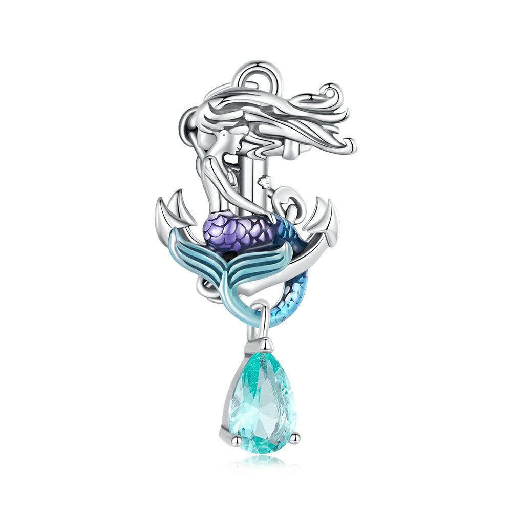 Mermaid Anchor Dangle Charm Silver