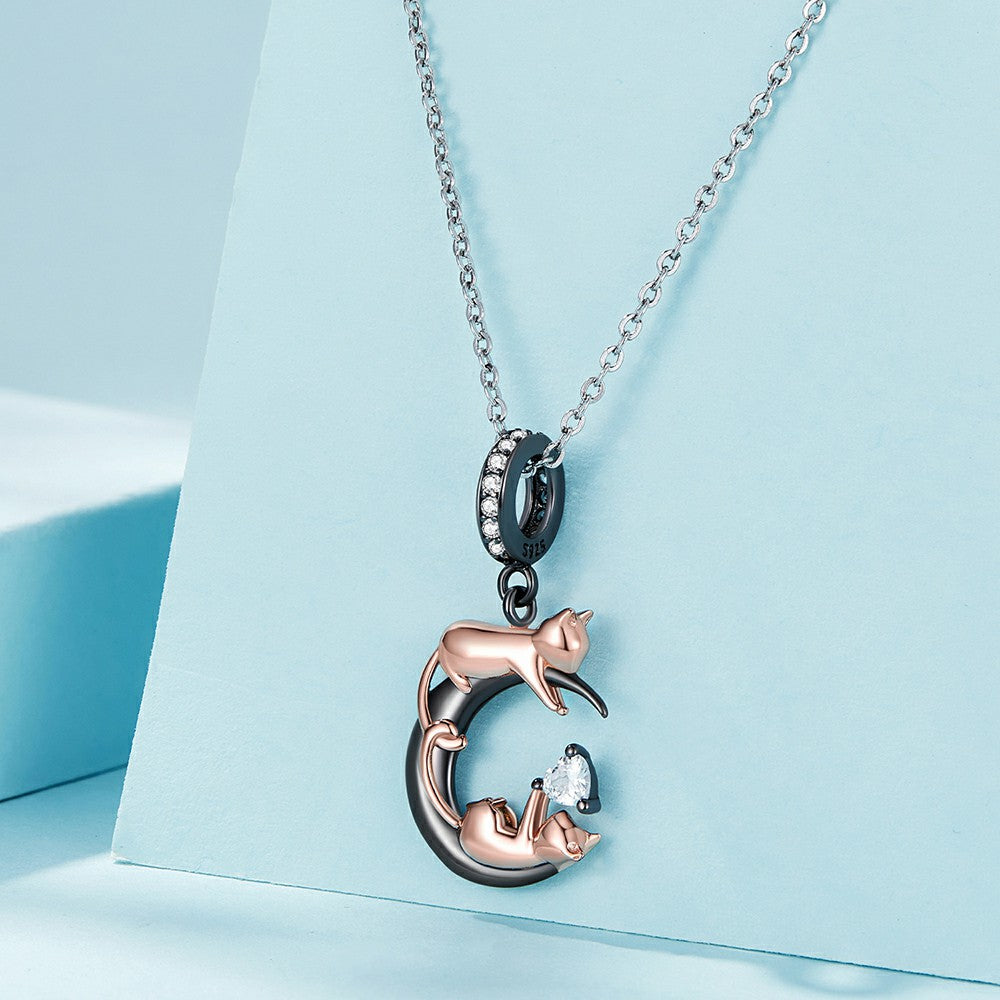 Playing With Cats Dangle Charm Silver