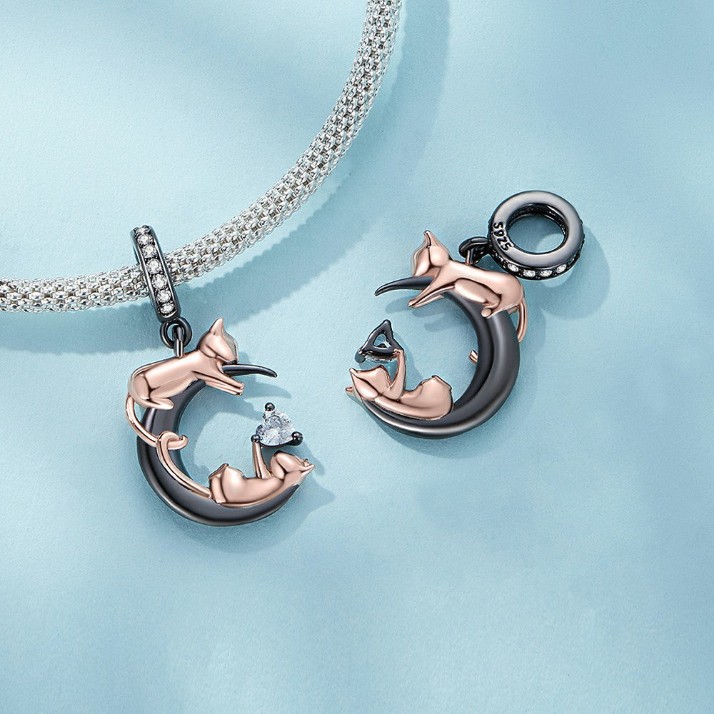 Playing With Cats Dangle Charm Silver