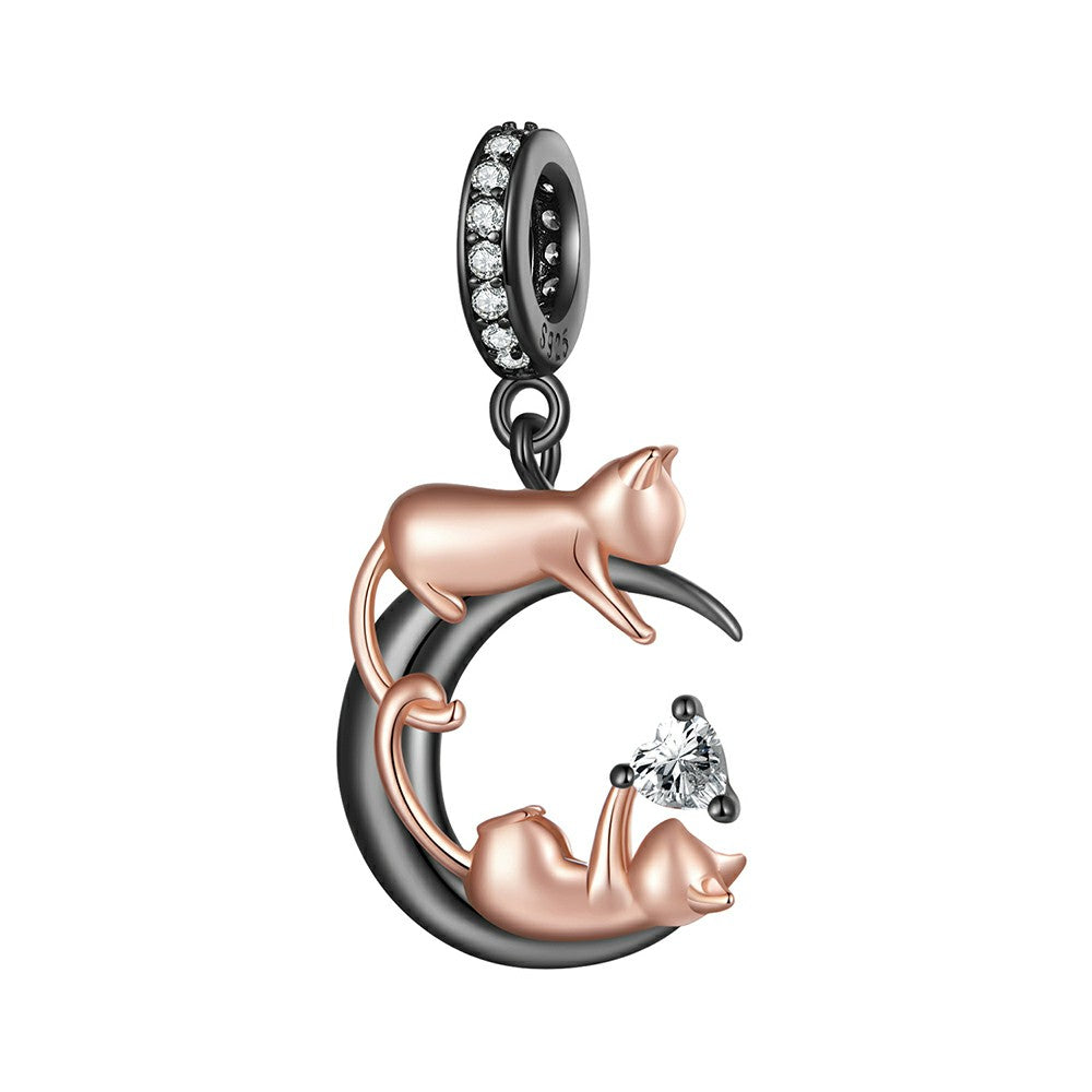 Playing With Cats Dangle Charm Silver