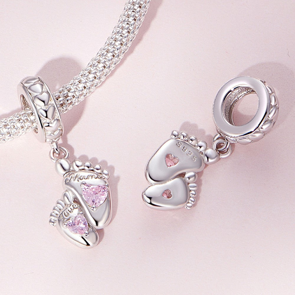 Footprints Of Love Dangle Charm Silver