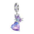 Butterfly with Purple Heart Dangle Charm Silver