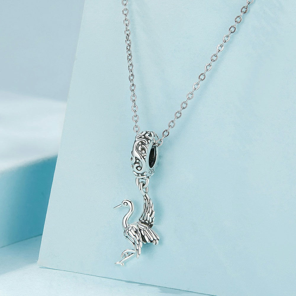 Crane Dangle Charm Silver