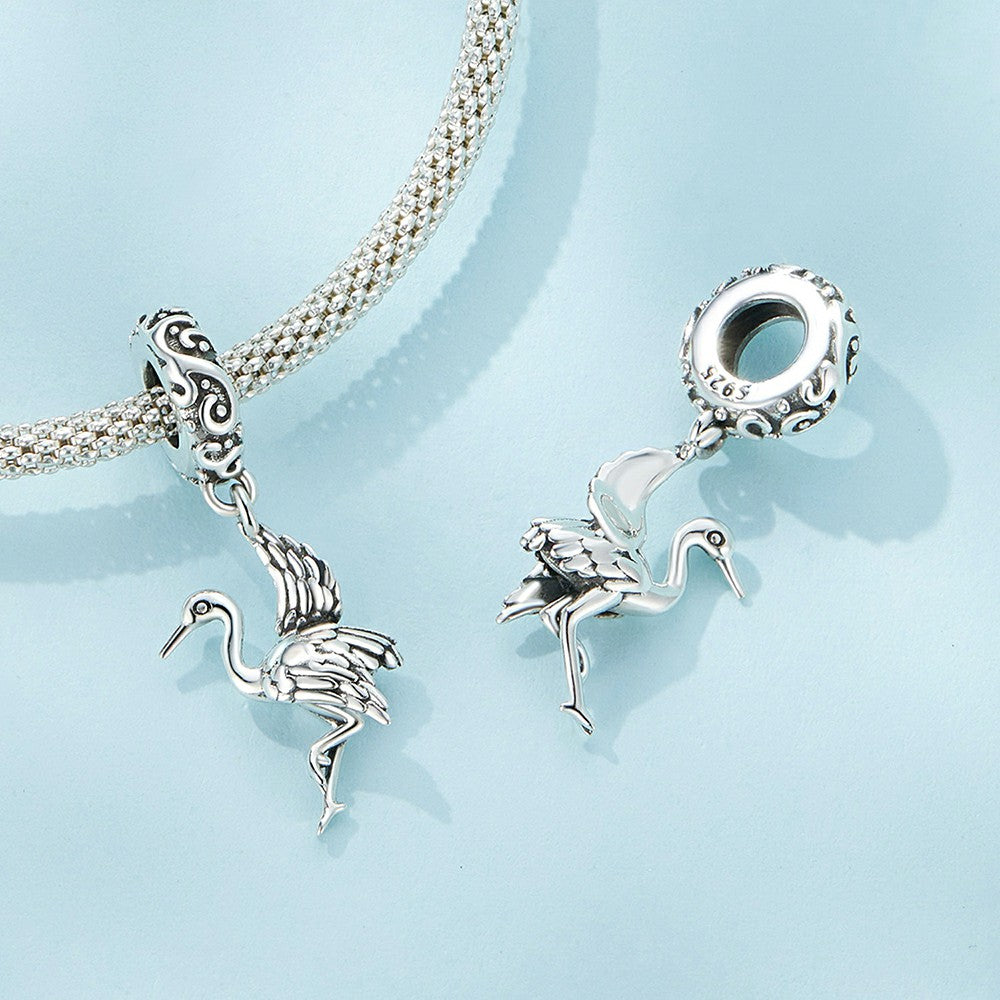 Crane Dangle Charm Silver