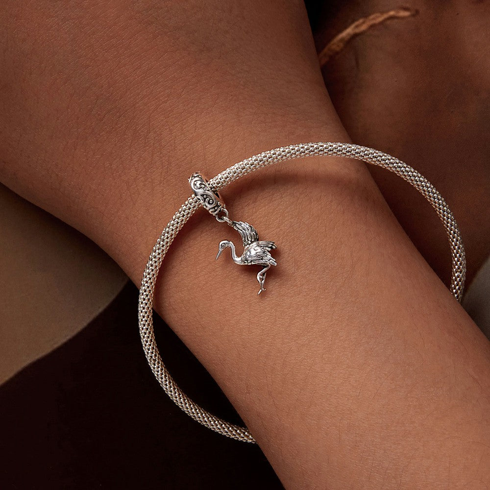 Crane Dangle Charm Silver