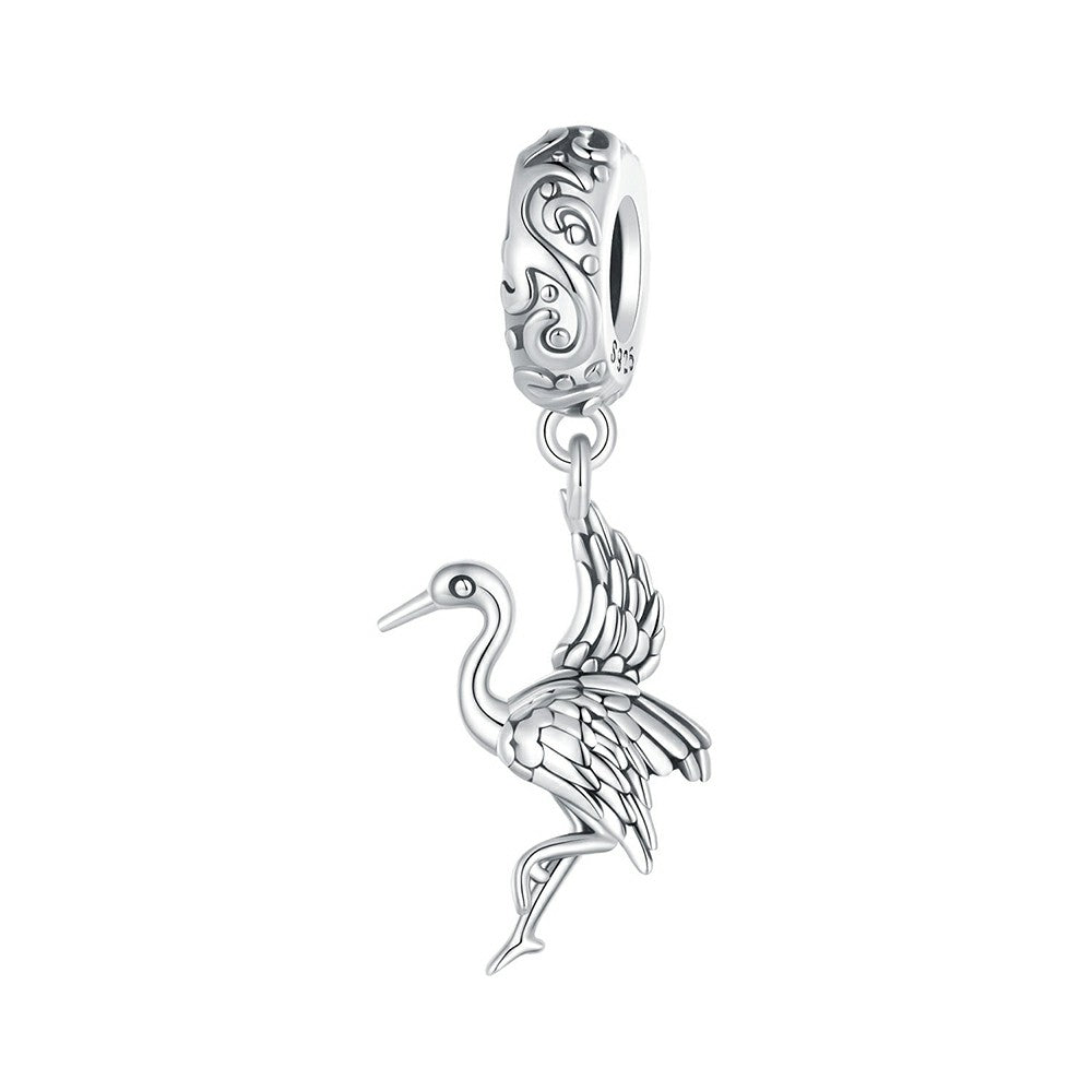 Crane Dangle Charm Silver