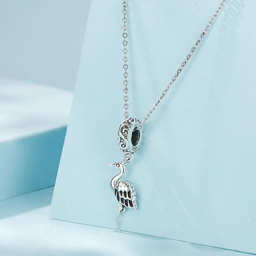 White Stork Dangle Charm Silver