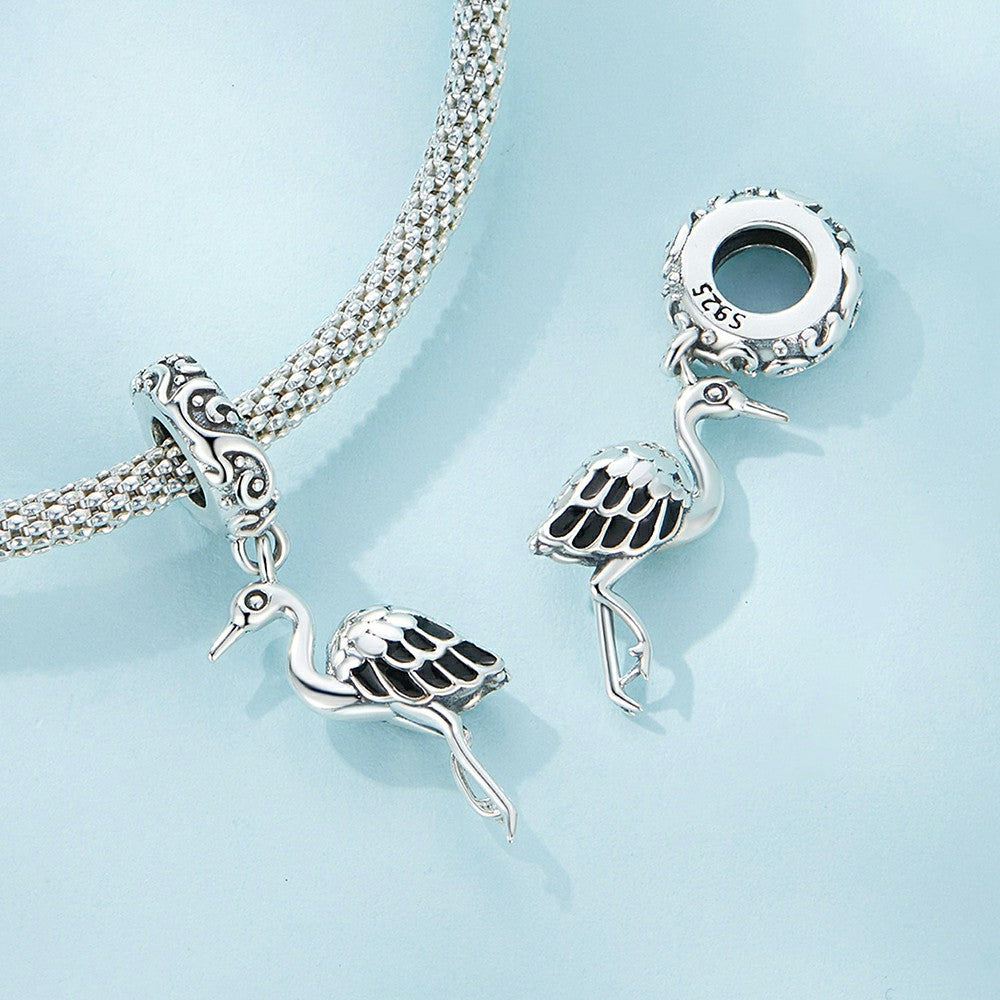 White Stork Dangle Charm Silver