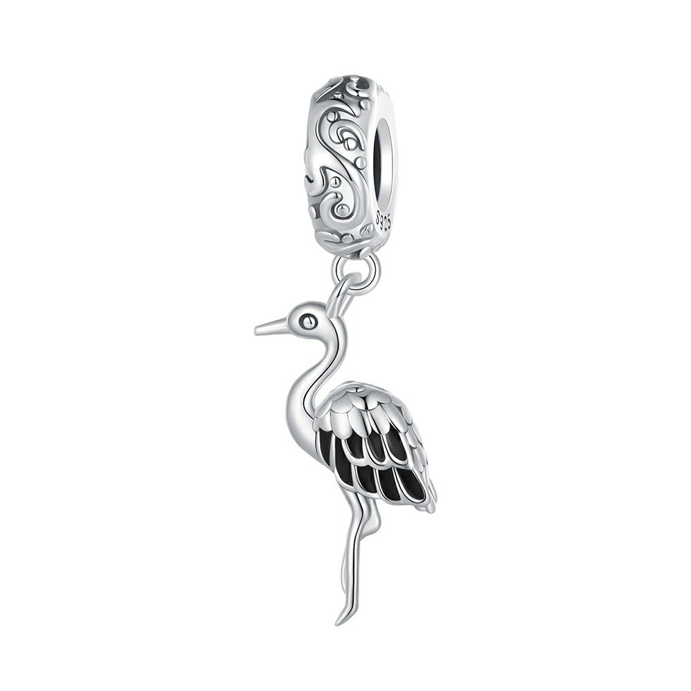 White Stork Dangle Charm Silver