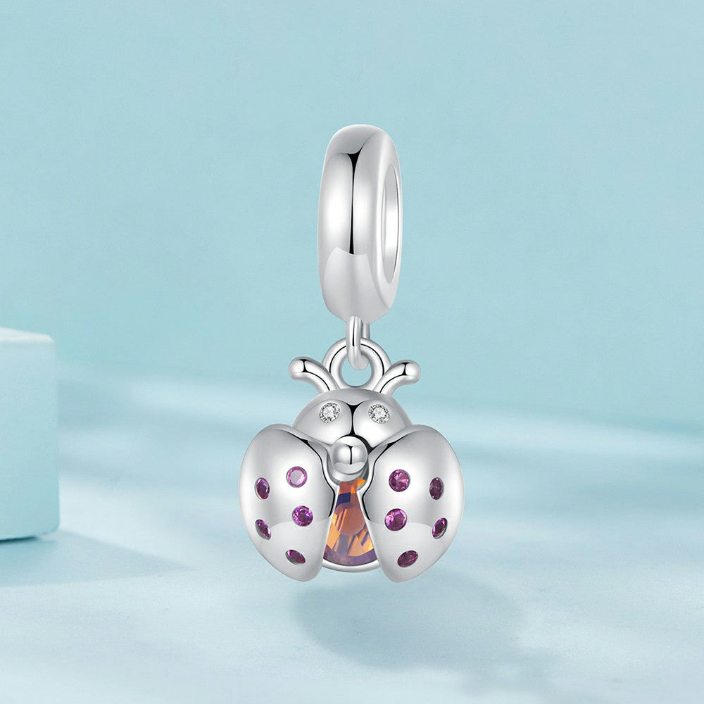 Lucky Ladybug Dangle Charm Silver