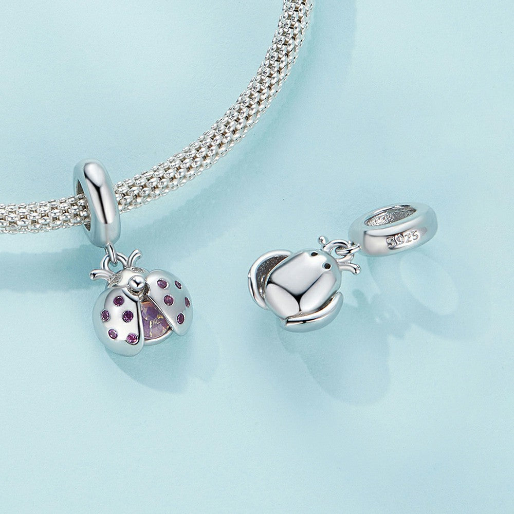 Lucky Ladybug Dangle Charm Silver