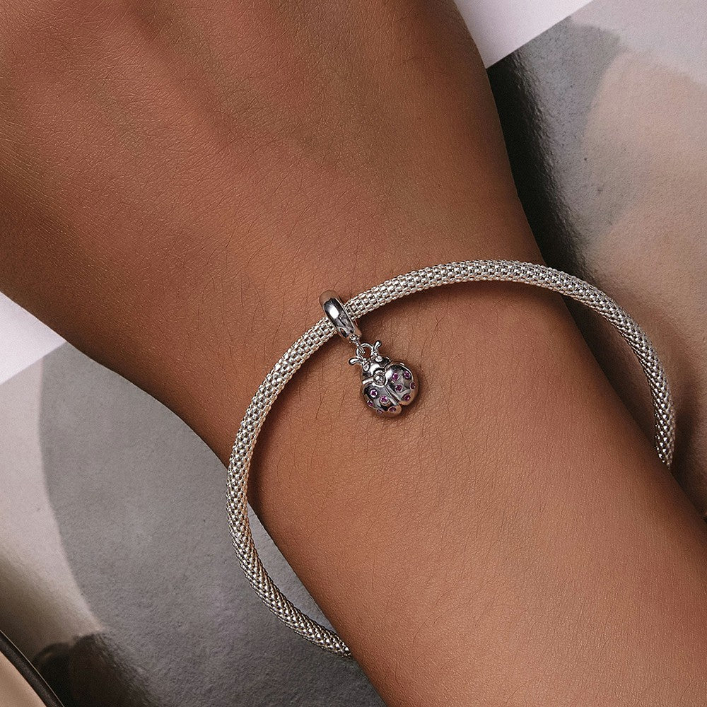 Lucky Ladybug Dangle Charm Silver