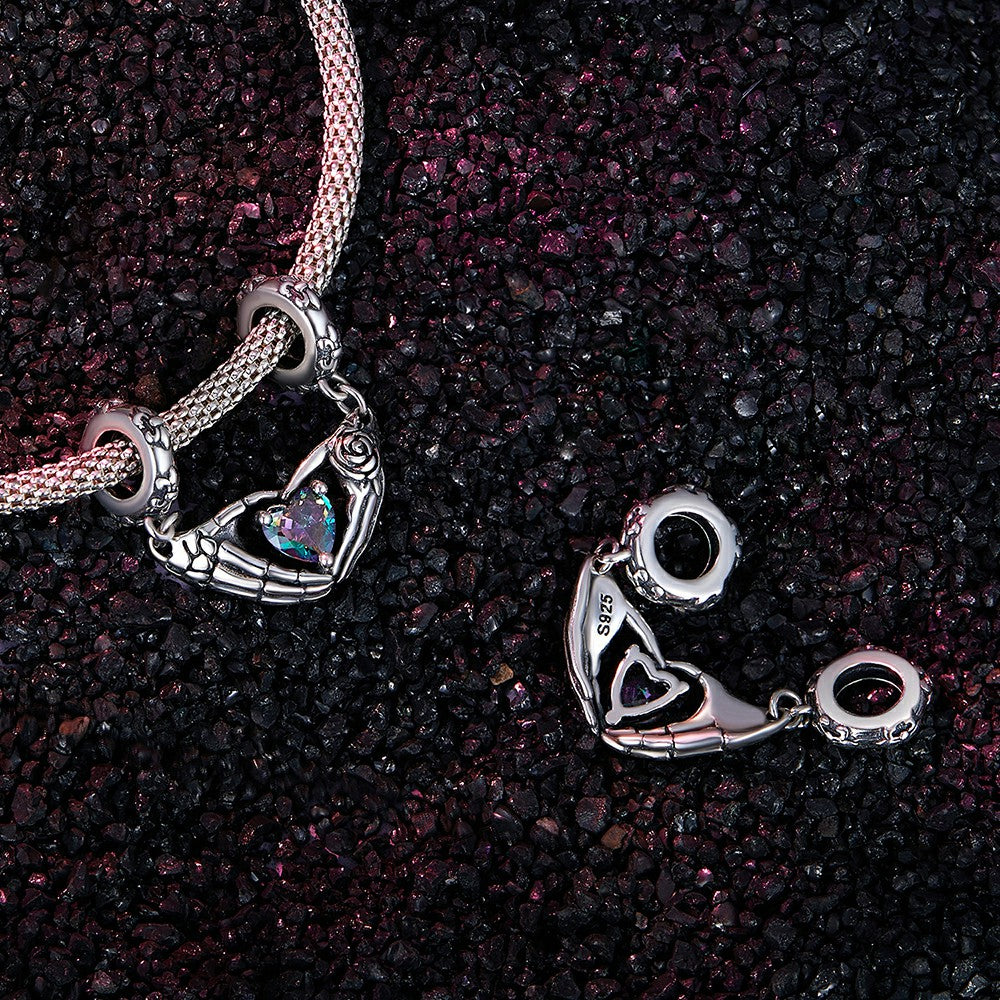 Halloween Skull Hands Dangle Charm Silver