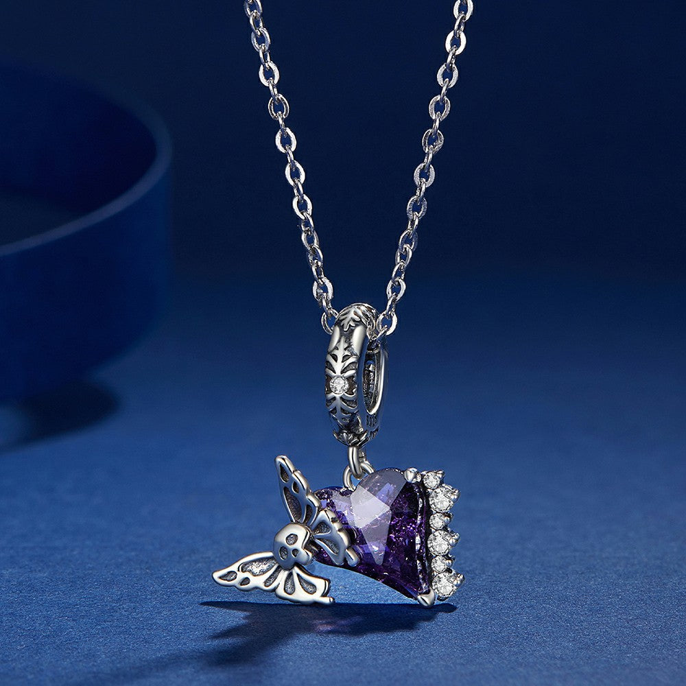 Skull Butterfly Dangle Charm Silver