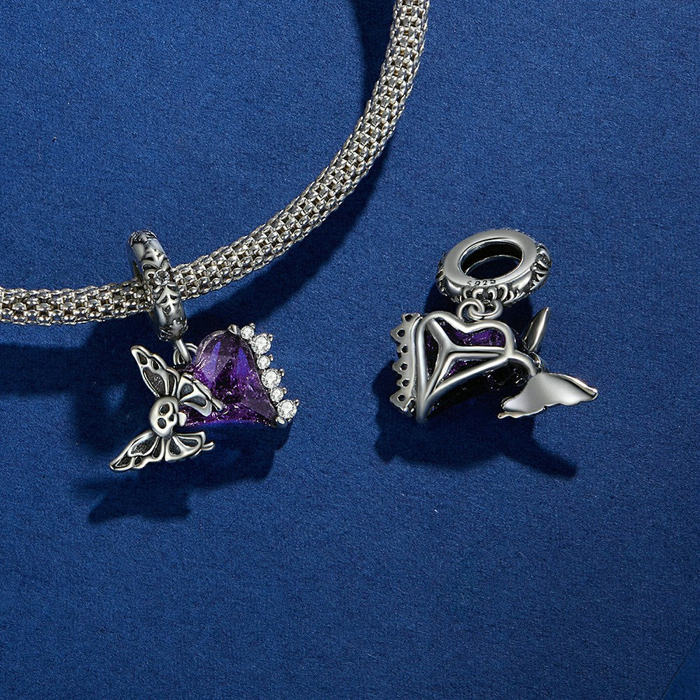 Skull Butterfly Dangle Charm Silver
