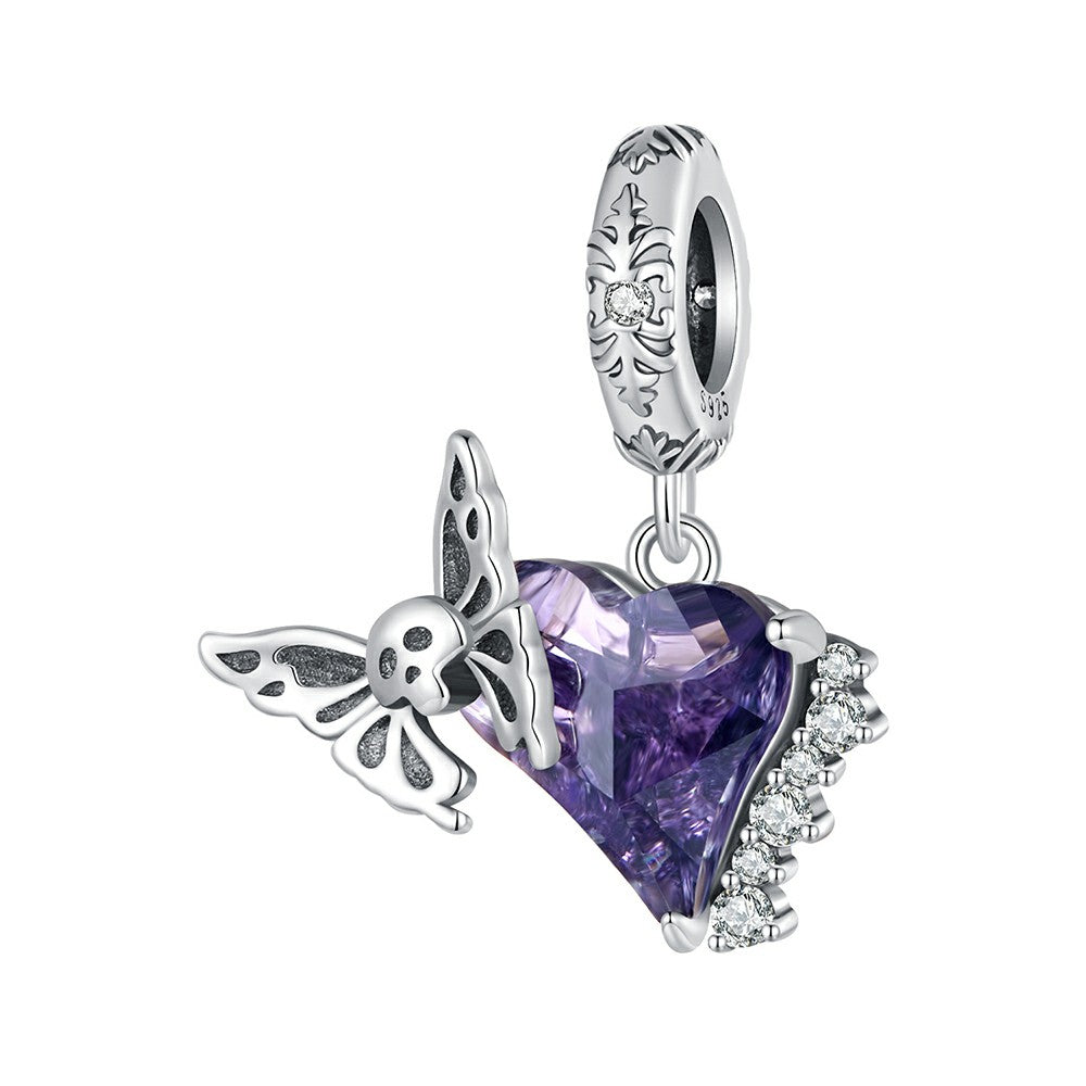 Skull Butterfly Dangle Charm Silver