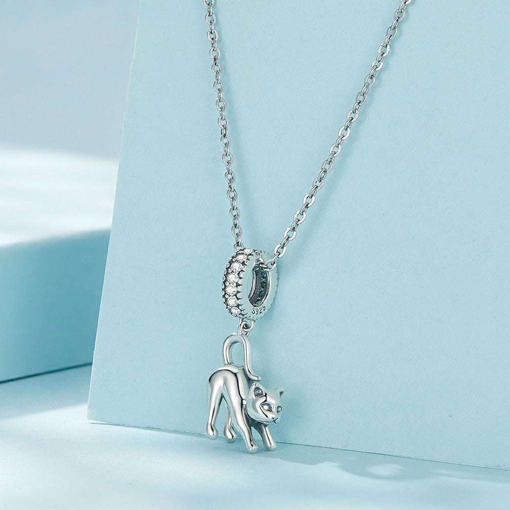 Cat Dangle Charm Silver