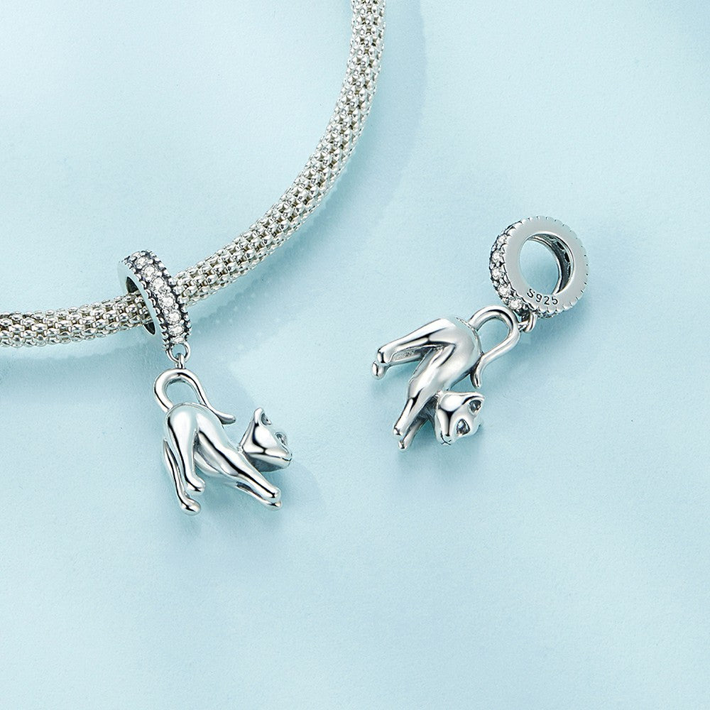 Cat Dangle Charm Silver