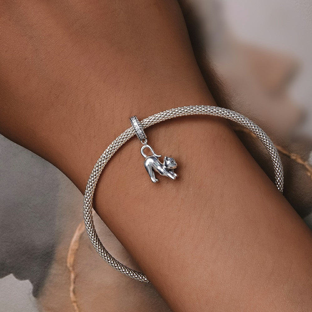 Cat Dangle Charm Silver
