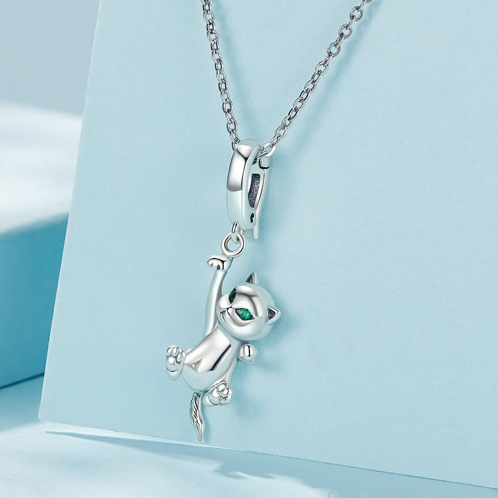 Cat Opening and Closing Buckle Dangle Charm Silver