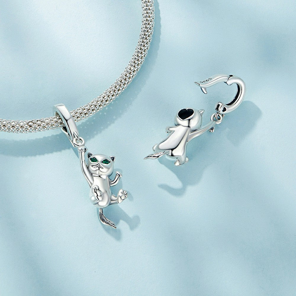Cat Opening and Closing Buckle Dangle Charm Silver