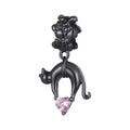 Black Cat with Pink Heart Dangle Charm Silver