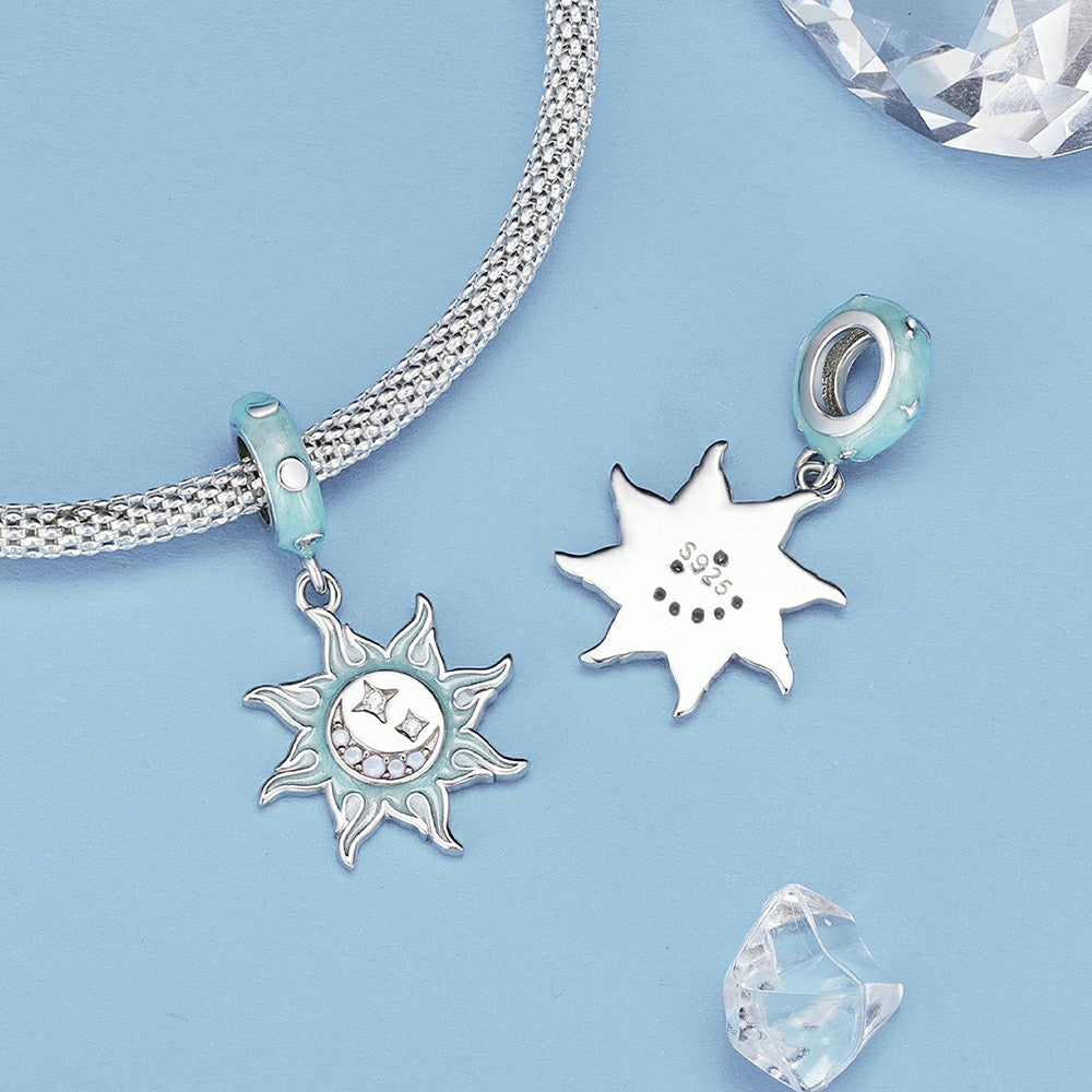 Sun and Moon Dangle Charm Silver