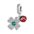 Lucky Clover Ladybug Dangle Charm Silver
