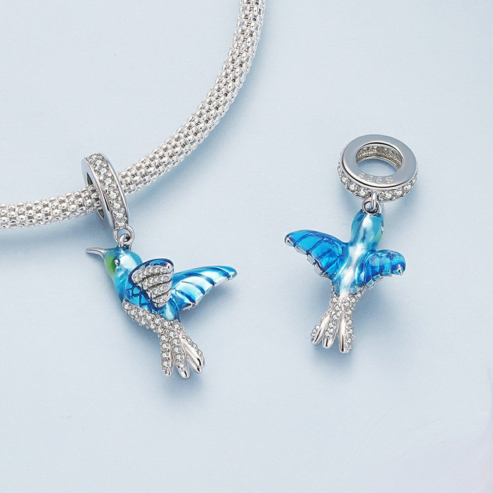 Delicate Kingfisher Dangle Charm Silver