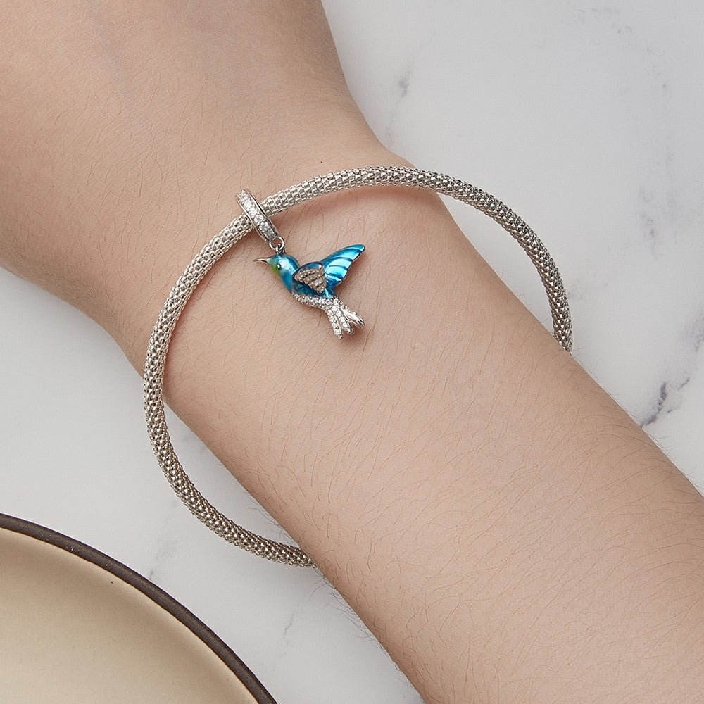 Delicate Kingfisher Dangle Charm Silver
