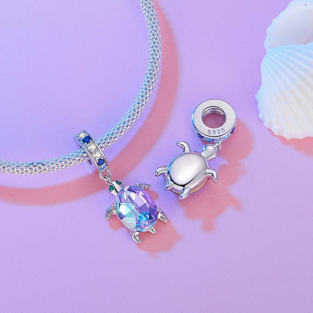 Delicate Turtle Dangle Charm Silver