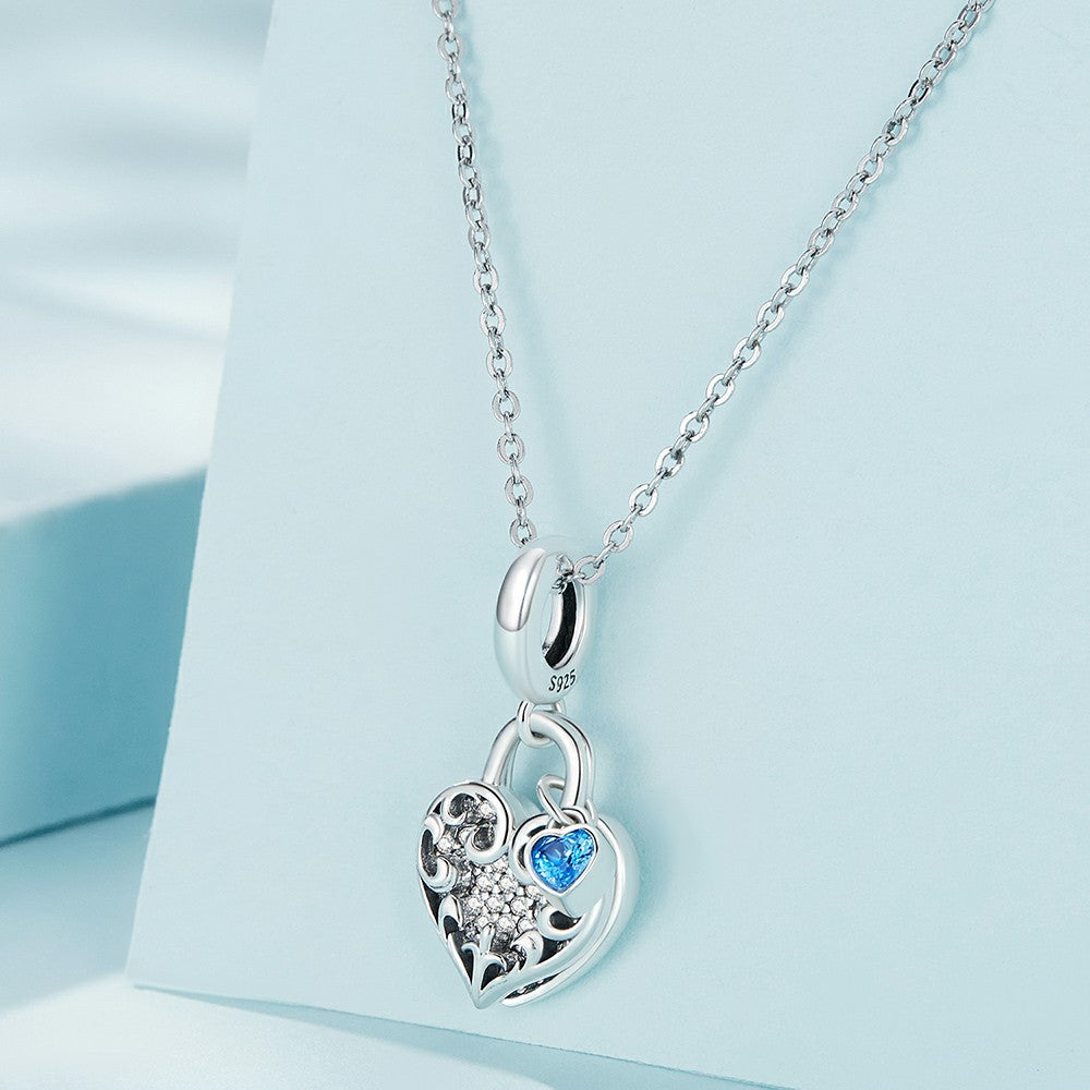 Heart Lock Dangle Charm Silver