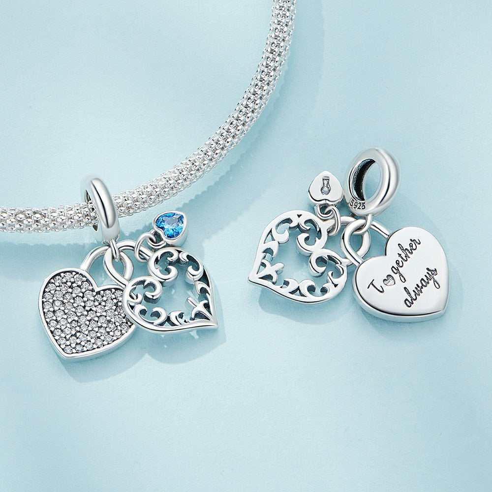 Heart Lock Dangle Charm Silver