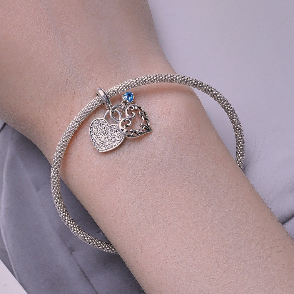 Heart Lock Dangle Charm Silver