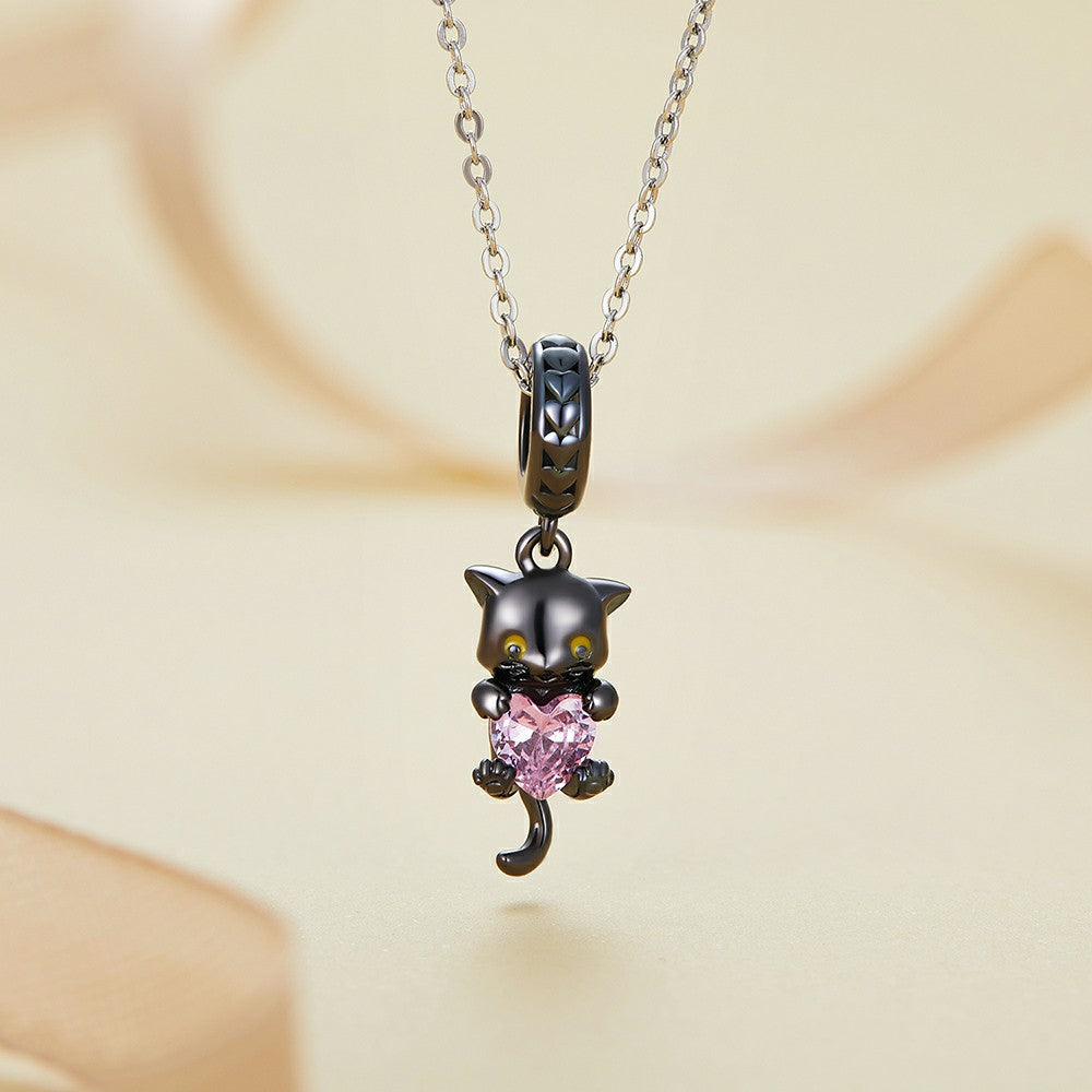 Little Black Cat Dangle Charm Silver