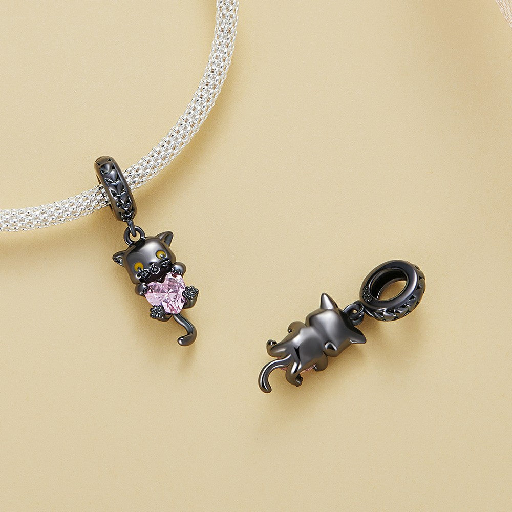Little Black Cat Dangle Charm Silver